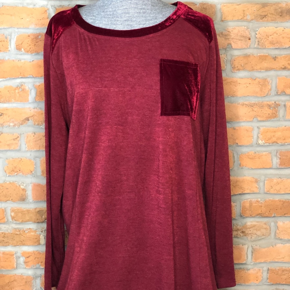 Wine Dress with Velvet Detail